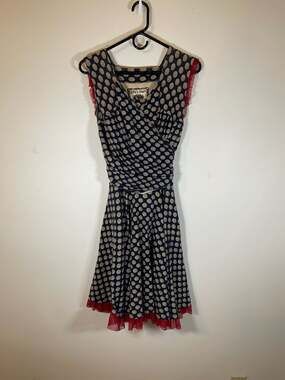 Effie's Heart Polka Dot Wrap Dress with Red Mesh Trim Size L